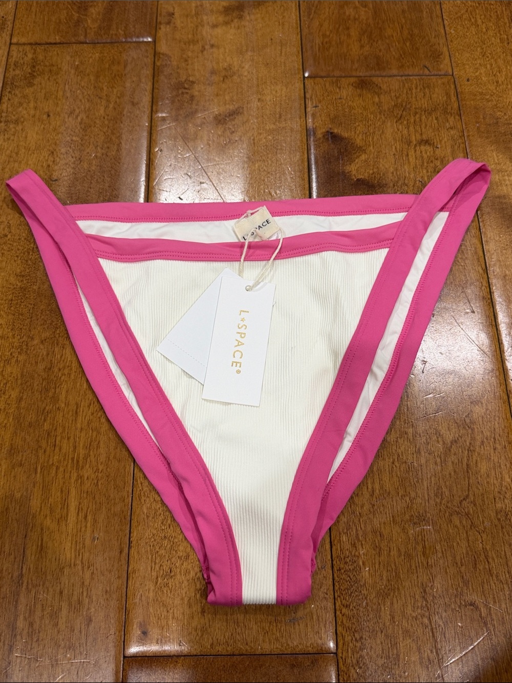 l*space White Bikini Bottom with Hot Pink Trim size XL NWT MAckenzie full